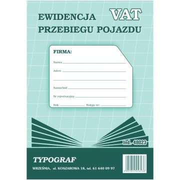 Druk- Ewid. przebiegu pojazdu VAT A5 TYPOGRAF